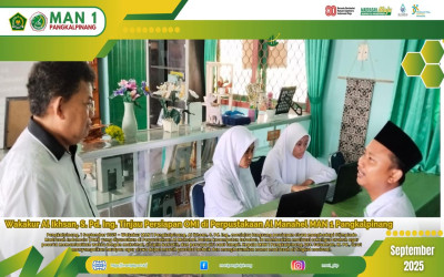 Wakakur Al Ikhsan, S. Pd. Ing. Tinjau Persiapan OMI di Perpustakaan Al Manahel MAN 1 Pangkalpinang